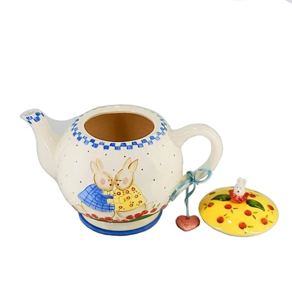Tea Pot Bunny Frolics "Spring Blossoms" Midwest Ceramic VTG - Picture 5 of 9